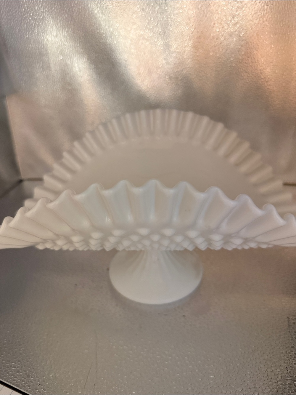 Vintage Fenton Art Glass Banana Bowl with White Milk Glass